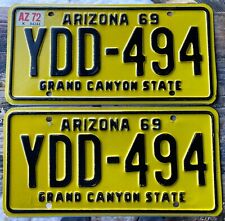 VERY NICE PAIR OF LATE 69 BASE, 1972 ARIZONA LICENSE PLATE YDD 494, MVD CLEAR picture