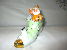 SPECTACULAR Antique German Figurine Porcelain Luster Shoe Pierrot with Cat picture