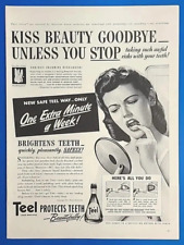 1942 Teel Liquid Dentifrice Vtg 1940's Magazine Print Ad KISS BEAUTY GOODBYE... picture
