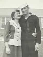 R5 Photograph 1940's Handsome Navy Military Man Adoring Wife Swooning Cute Love picture
