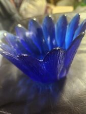 STUNNING TULIP FLOWER COBALT BLUE GLASS CANDLE HOLDER TRINKET DISH picture