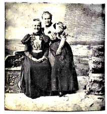 1/2 PLATE 1880s-1890s  Half Plate Tintype Two Women picture