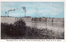 MANISTIQUE MI - Manistique River And Water Power At Manistique Postcard - 1929 picture