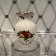 VTG Royal Albert Old Country Roses Bud Vase Small 1962 Porcelain- Gold Trim, 3” picture