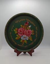 VTG Nashco Products Metal Tray Hand Painted Serving Tray Green Pink Roses  picture