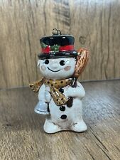 Vtg Ceramic pottery Snowman Figurine Handpainted Christmas Winter 3” Ornament picture