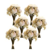 Melrose Ivory White Peony and Hydrangea Flower Bouquet (Set of 6) picture