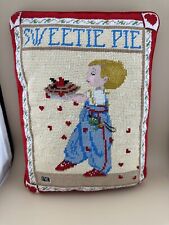 Vintage Mary Engelbreit Sweetie Pie Pillow Cross Stitch Velevet Back  picture