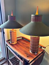 Vtg Mid Century Modern Paul Frankl Attributed Rattan Pair Lamps Eames Mod VGC picture