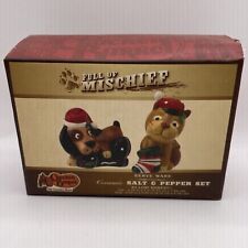Cracker Barrel Full Of Mischief Cat & Dog Christmas Salt & Pepper Shaker Set NIB picture