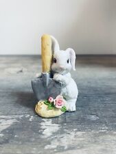 Vintage Resin White Easter Bunny Garden Rabbit with a Shovel Figurine  picture