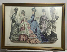 vtg antique gold framed Fashion Print February 1876 plate 15 Victorian 12x9” picture