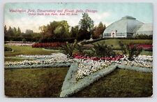 c1907~Chicago IL~Washington Park~Conservatory & Flower Garden~Antique Postcard picture
