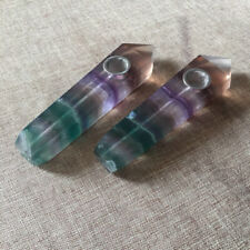 2Pcs Natural Purple Green Fluorite Quartz Energy Crystal Smoking Pipe Point Wand picture