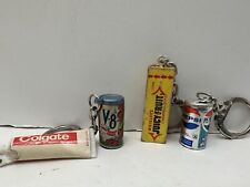 Vintage Lot of 4 Mini Pepsi, Colgate, V8 And Juicy Fruit Gum Keyring Keychains picture