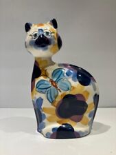 TUROV Limited Edition Cat Art Ceramic Figurine Butterfly flowers hand painted picture