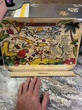 Vintage Caribbean Drinks Tray, Bamboo Rattan Retro Map Souvenir Tray 14