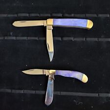 Valley Forge Pocket Knife Blue Smooth Bone Handle Two Blades Set picture