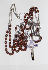 Franciscan Crown 7 Decade Rosary Wood Beads Chain Rosary Saint Benedict Cross picture