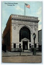 1920 First National Bank Exterior Roadside Verona Pennsylvania PA Flag Postcard picture