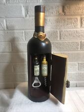 Rare Wooden Champagne Bottle Decor with Corkscrew & Bottle Opener 15” picture