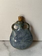 Rare 1960s Handmade Ceramic Mini Drinking Flask 3.5” Blue Pottery Art 26 picture