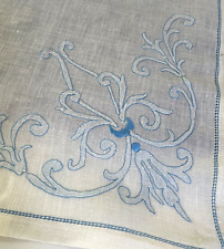 Vintage Linen Teacloth 6 Napkins w/ Blue Hand Embroidered Appliqué Detail  YY679 picture