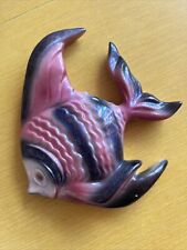 Vintage Ceramic Wall Angel Fish Pink Black Ceramic 6” Tall 5” Wide picture