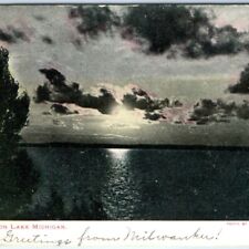1907 Lake Michigan Moonlight Glowing Clouds RARE F.T. Bannister Postcard A64 picture