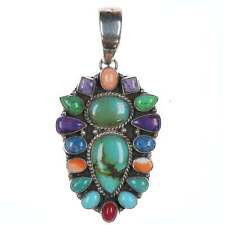 Large Southwestern sterling Multi-stone sterling cluster pendant picture
