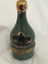 Vintage Peint Main Limoges France Porcelain Trinket Box Champagne Bottle 3.5” picture