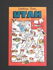 Utah State Map Large Letter Greetings Dexter Press c1960s Vtg UNP Postcard (b) picture