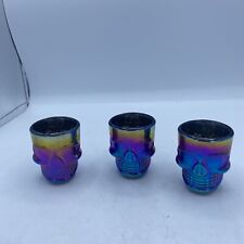 Rainbow Fusion Skull Shot Glass Set of 3   1.7 oz Halloween Iridescent Partyware picture