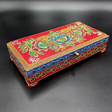 Wooden Folk Art Trinket Jewelry Stash Box ~ Hand Painted Floral Design picture