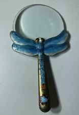 Chinese Cloisonné Enamel Metal Blue Dragonfly Magnifier Magnifying Glass picture
