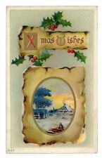 Vintage X Mas Wishes Postcard B 43 Embossed Christmas Holiday picture