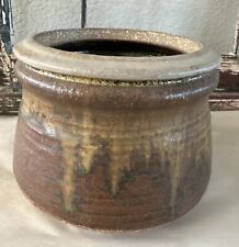 Brown Stoneware Planter Pottery Flower Pot Folk Art Handmade Hand Thrown Size4x5 picture