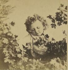 1890s Young Girl Looking at Bird's Nest with Baby Birds Stereoview 9-18 picture