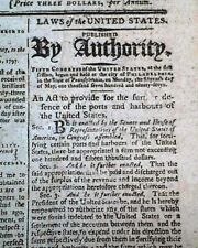 Two President JOHN ADAMS Acts of Congress Signed in Script 1799 old Newspaper picture