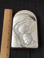 Vintage STERLING SILVER 925 Madonna and Child Plaque by Della Fonte Italy picture