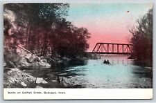 Dubuque Iowa~Catfish Creek Bridge In Background At Sunset~Vintage Postcard picture
