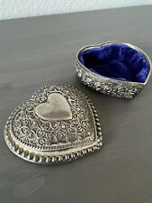 Vintage Silvertone Heart Shaped Beaded Trinket Box Velvet Lined picture