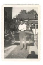 Vintage Photo Handsome Rugged Man Classic Car 1940's Found Art DST14 picture