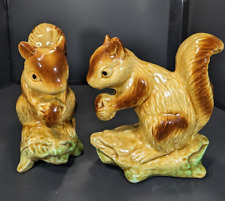 Vintage Set of 2 Brown Squirrel With A Nut Made in Brazil Glazed Ceramic Figure picture