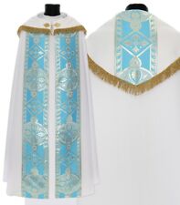 Marian White/blue Gothic Cope with stole K013-BNf Vestment Capa pluvial Blanca picture