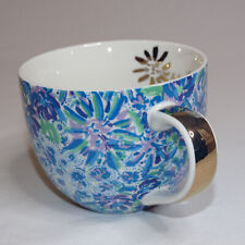 Lilly Pulitzer Coffee Mug Lion Around Blue Green Floral Cup With Gold Trim 12 oz picture