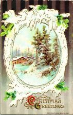 Vtg Postcard Christmas Greetings Winter Snow Country Scene John Winsch Embossed picture