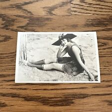 Vintage RPPC Postcard 1920s Pretty Woman in Lacey Short Dress & Hat On Beach picture