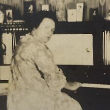Vintage Black and White Photo Woman Playing Piano Looking Back Musician Music picture