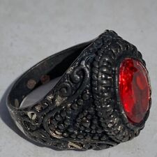 VERY RARE ANCIENT SILVER ROMAN RING RED STONE RING ARTIFACT AUTHENTIC picture